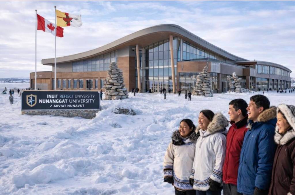 This image made by artificial intelligence (AI) of Inuit Nunangat University, shared on social media by Canadian Connections, does not reflect what the university in Arviat will actually look like, according to Inuit Tapiriit Kanatami. Image courtesy Canadian Connections/Facebook