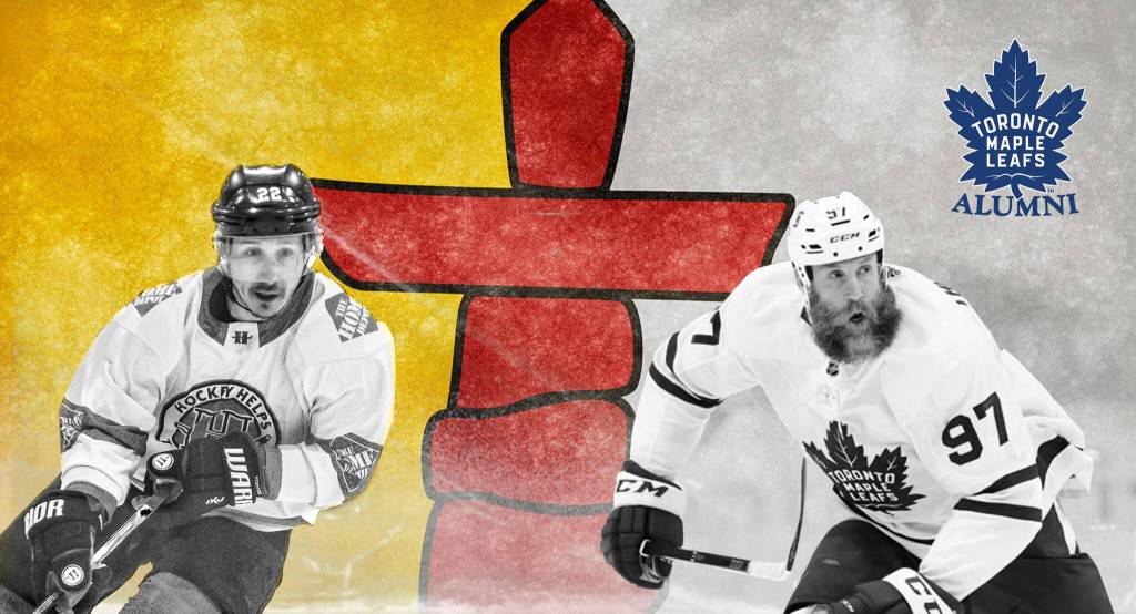 From left, NHL alumni Jordin Tootoo and Joe Thornton will be playing in a charity hockey game at Iqaluit&rsquo;s Arctic Winter Games Arena on March 21 at 4 p.m. Image courtesy Hockey Helps the Homeless